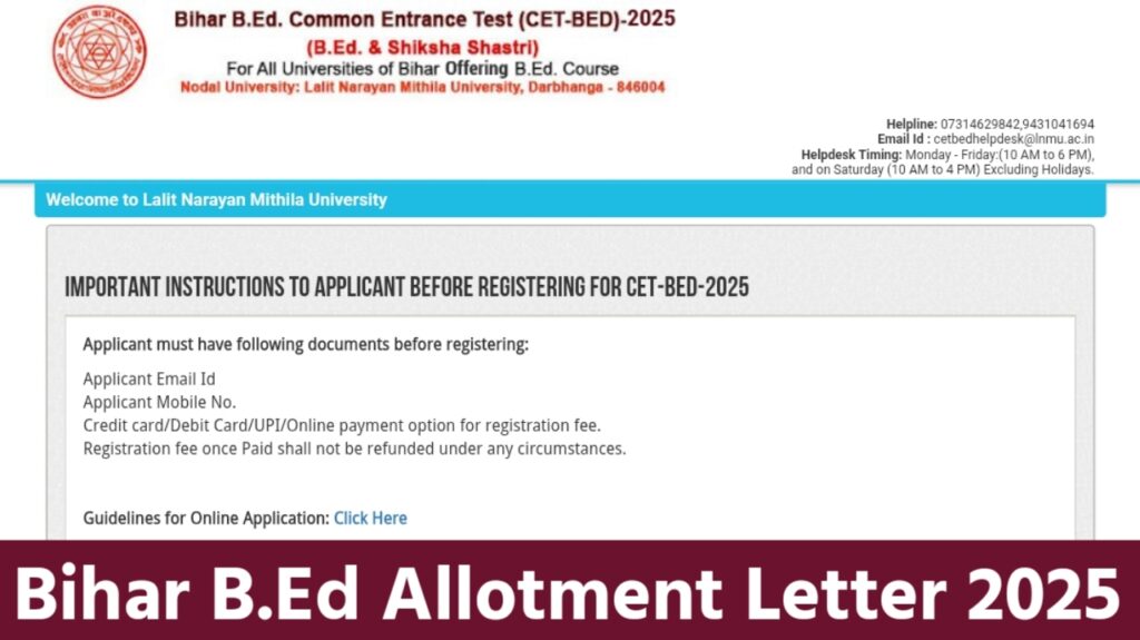 Bihar B.Ed Allotment Letter 2025
